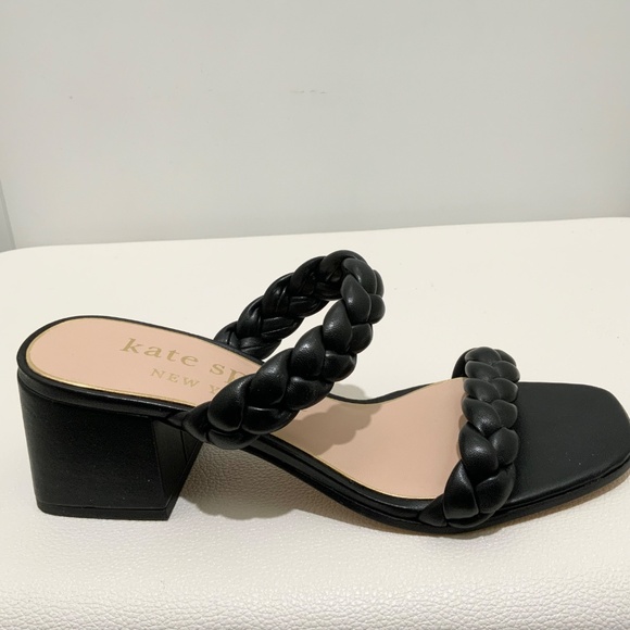 Kate Spade Juniper Black Leather Block Heel Slide Sandals Pumps Dress Shoes 8 - Picture 10 of 10